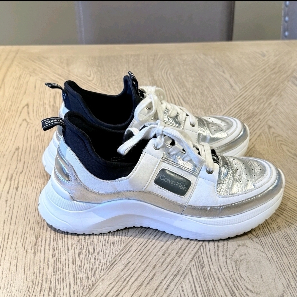 Calvin Klein Silver and White Sneakers - Picture 2 of 5